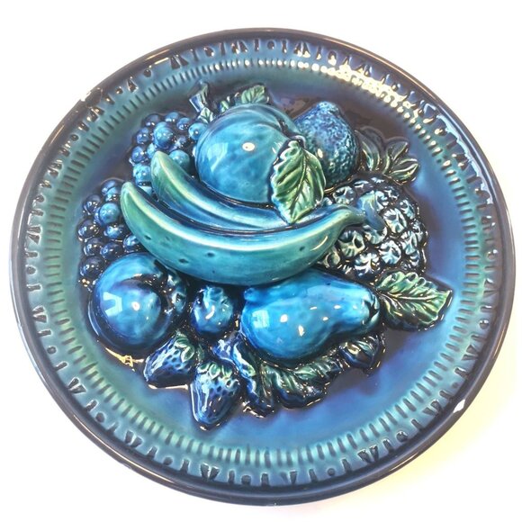 Ceramic raised fruit hanging plate Inarco blue Vintage - Picture 2 of 10